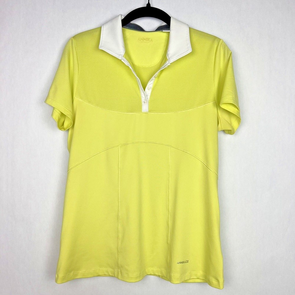 Annika Cutter & Buck Womens Medium Green Golf Polo Collar Half Button Down Shirt